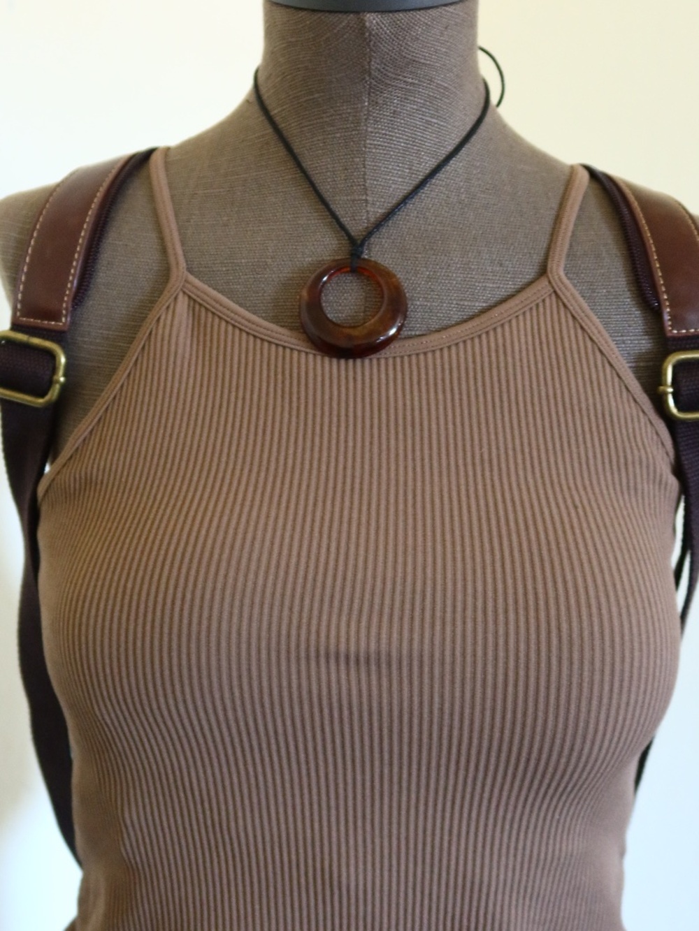 Built in Bra Brown Ribbed Racerback Tank Top - Picture 4 of 9